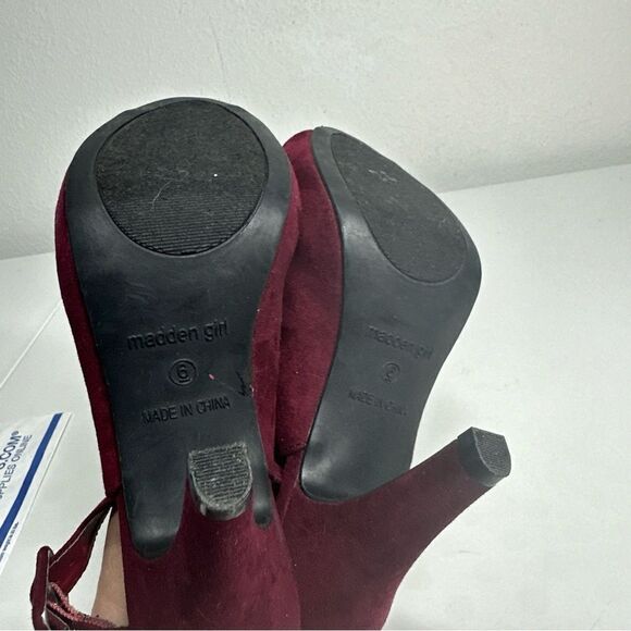 Madden Girl Burgundy Minimalist Buckle Peep Toe Stiletto Heeled Booties Size 6 - Picture 6 of 12